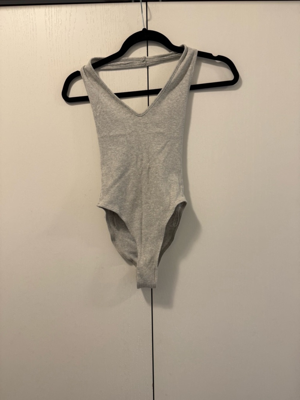 Urban Outfitters Light Gray Ribbed V‑Neck Bodysuit